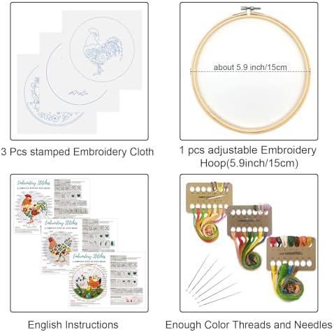 Louise Maelys 3 Packs Farm Animals Embroidery Kit for Beginners Gift - Image 3