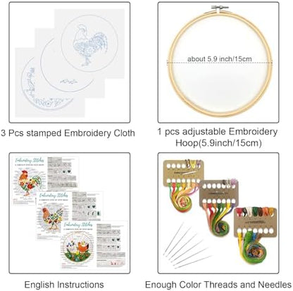 Louise Maelys 3 Packs Farm Animals Embroidery Kit for Beginners Gift - Image 3
