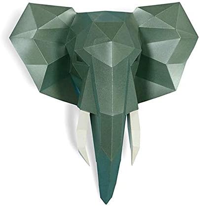 Elephant Head Paper Sculpture,Pre-cut DIY Papercraft Kit,Handmade Wide Animal,3D Paper Art,Dark Green Color,Low Poly Wall Decor,All Accessories Included,DIY Teens Gift by Handmade