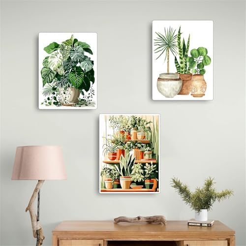 Jiqinsiye 3 Pcs DIY Plant Paint by Numbers for Adults,Wooden Framed Painting by Number Kits on Canvas,Acrylic Color by Numbers for Adult Beginner,Gifts Decor for Home Wall Room (Green Plant) - Image 2