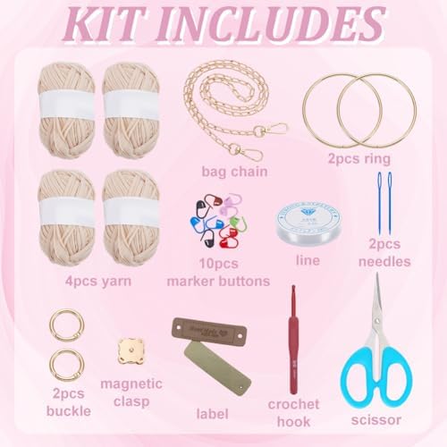 BEUNITONE Crochet Bag Kit for Adults Crochet Bag with Step-by-Step Video Tutorials Crochet Kit for Beginners Complete Crochet Supplies to Make a Tote Bag DIY Crochet Handbags for Crocheting Lovers - Image 2