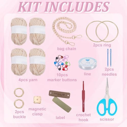 BEUNITONE Crochet Bag Kit for Adults Crochet Bag with Step-by-Step Video Tutorials Crochet Kit for Beginners Complete Crochet Supplies to Make a Tote Bag DIY Crochet Handbags for Crocheting Lovers - Image 2