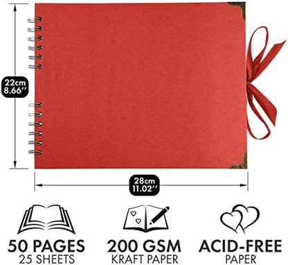 Bstorify Square Scrapbook Photo Albums 50 Pages (11 x 8.5 Inch) Red - Image 2