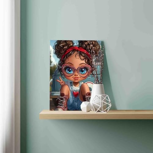 DIY Paint by Numbers for Adults African America Girl Painting Acrylic Paint DIY Digital Oil Painting Cute little Girl Painting Kits Vintage Car Canvas Art Living Room Decor 16x20 Inch（Without Frame - Image 2