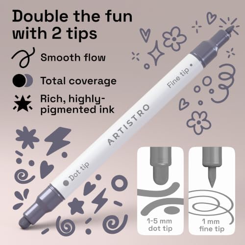 ARTISTRO Grey Tones Dual-Tip Acrylic Paint Marker Pens - Set of 24 - Image 3