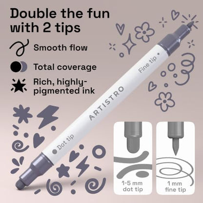 ARTISTRO Grey Tones Dual-Tip Acrylic Paint Marker Pens - Set of 12 - Image 3