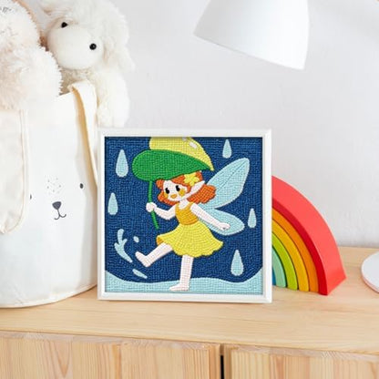 Doodlream Elf in the Summerrain Needle Kit for Beginner, 9.4"x 9.4" Cute Fairy Punch Stitching Craft Set, DIY Embroidery Starter with Printed Frame, Instruction, Threader, Yarn, Pinch Needle - Image 6