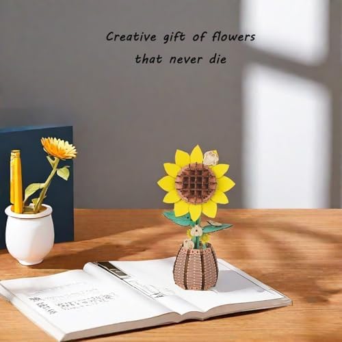 3D Wooden Flower Puzzle Kit for Adults | DIY Botanical Bouquet Building Set with Adjustable Vase | Home Decor & Stress Relief Gift-Sunflower (83PCS) - Image 6