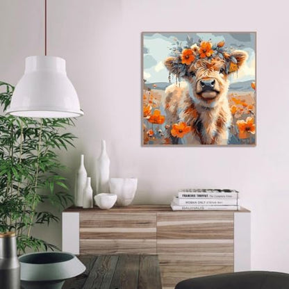 AALBLAC Cow Paint by Numbers for Adults - Highland Cow Flower Paint by Numbers for Adults Beginners, Acrylic Simple Paint by Number Canvas for Gift Home Decoration (16x16 Inch) - Image 3