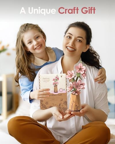 ROBOTIME 3D Puzzle Sakura TW101, DIY Wooden Flower Craft, Artificial Flowers Model Kit to Assemble for Adults, Home Decoration and Valentine's Day Toy Gift Set - Image 6