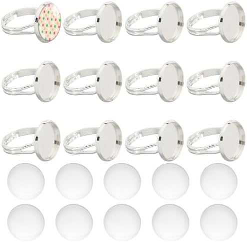 SUNNYCLUE 80pcs Cabochon Ring Blanks Adjustable Ring Base 14mm Glass Cabochons Blank Bezel Trays Flat Tray Rings Settings Cabochon Finger Rings for Jewelry Making Kit Women Adult DIY Crafts Supplies by SUNNYCLUE