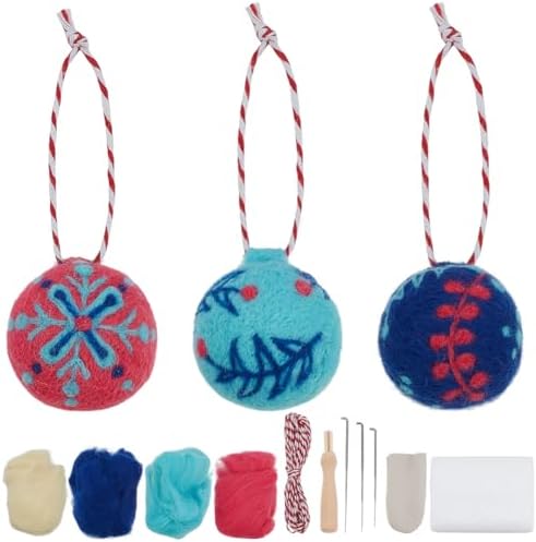 INFUNLY 3 Set Baubles Needle Felting Kit for Beginners Round Balls Wool Needle Felt Kit with Instruction Christmas DIY Wool Felting Kits with Felted Mat Needles Supplies for Xmas Ornaments Gift by INFUNLY