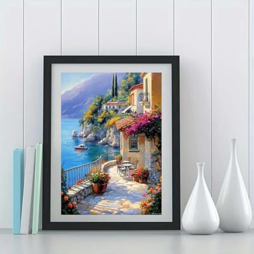 GEMOUJ Paint by Numbers Kits for Adult,Scenery Paint by Numbers Kit for Seaside Town, DIY Acrylic Painting on Canvas for Adult, Home Wall Decor 16 x 20 inch - Image 5