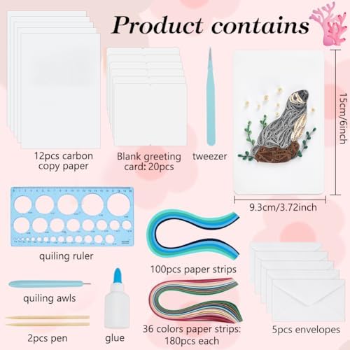 WEBEEDY 20 Sets DIY Sea Animals Theme Greeting Card Making Kit with Instruction for Adult Beginner 5 Styles Dolphins,Fish,Sea Turtles Paper Quilling Kit Summer Theme Party Decoration Gifts - Image 2