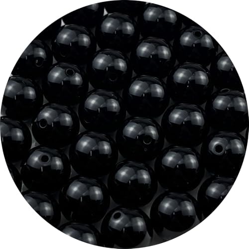 40pcs Acrylic Round Beads for Crafts 16mm Resin Candy Color Spacer Beads with Hole for Jewelry Making Sewing Crafts Decoration Necklaces Bracelets Earrings Supplies(Black) by Unknown