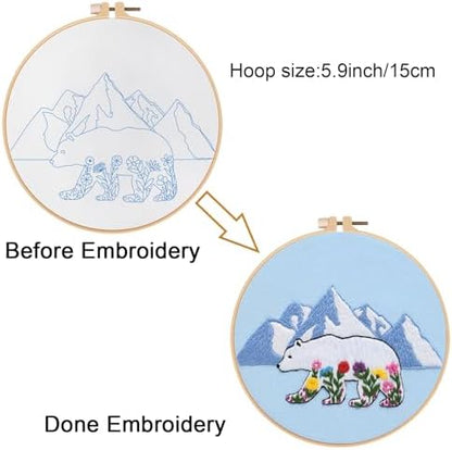 Louise Maelys Glacial Polar Bear and Flowers Embroidery Kit DIY Craft - Image 3