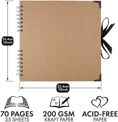 10 x 10 Inches Scrapbook Album For 4 x 6, 8 x 10 Pictures, 70 Pages, Brown - Image 2