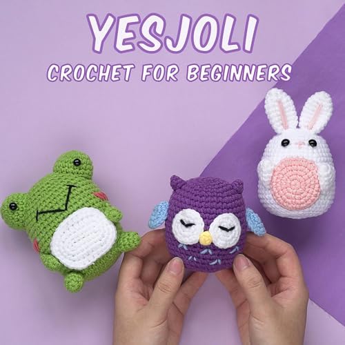 YESJOLI Crochet Animals kit for Beginners,Crochet Knitting kit Crafts for Adult Women DIY with Step-by-Step Video,Easy Learn tutorials to Crochet Kits,Yarns,Hook,Accessories (White Rabbit Frog owl) - Image 3