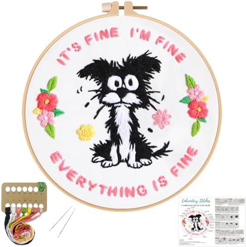 Louise Maelys Funny Dog Embroidery Kit for Beginners Floral Craft by LouiseMaelys