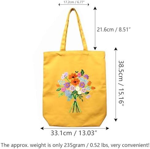 Canvas Tote Bag Embroidery Kit with Pattern for Beginners, Arts and DIY Embroidery Crafts Kits for Adults, Instructions, thimble, Embroidery Hoops, Color Threads (yellow, CR002 zhaolufanhua) - Image 6