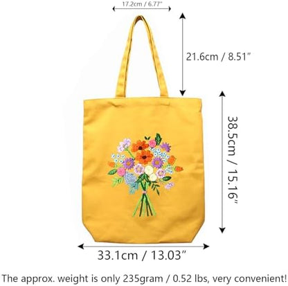 Canvas Tote Bag Embroidery Kit with Pattern for Beginners, Arts and DIY Embroidery Crafts Kits for Adults, Instructions, thimble, Embroidery Hoops, Color Threads (yellow, CR002 zhaolufanhua) - Image 6
