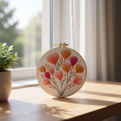 JJFox Embroidery Kit for Beginners and Adults, DIY Hand Embroidery Starter Kit with Cute Pattern, Cross Stitch Needlepoint Set with Hoop, Threads and Instructions (Flower-2) - Image 7