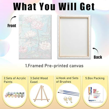 Ausanrl Flowers Framed Paint by Numbers Wooden Easel-Adult Paint by Number Kits on Canvas Framed,Lotus Paint by Numbers with Frame,Gifts and Home Wall Decor 12x16inch - Image 6