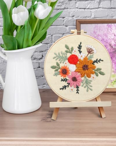 ERKOON Punch Needle Kit Beginners Adults, DIY Easy Flower Embroidery Set for Starter Art Craft, Needling Punching Project with Patterns, Tools, Yarns, Hoop, Instruction (Rainbow Flowers) - Image 6