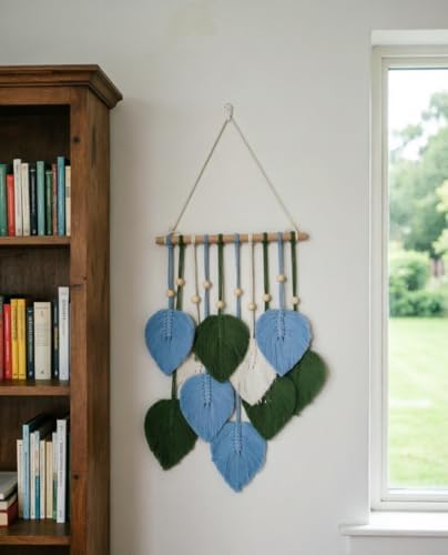 Zqyxiehuo DIY Macrame Leaf Wall Hanging Beginners Boho Wall Leaf Tapestry Kit Handmade Woven Tapestry Feather Wall Hanging DIY Macrame Kit for Adults Birthday Gift 11.8"(Green,Blue) - Image 5