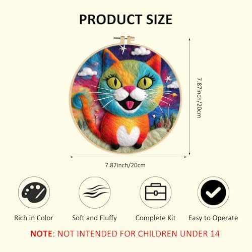 Zovylks Needle Felting Kit for Adults, 7.9 Inch Wool Felt Painting DIY Craft Set for Beginners, Needle Felt Starter Kit with Picture Frame, Foam Pad, Finger Cot (Green Cat) - Image 2