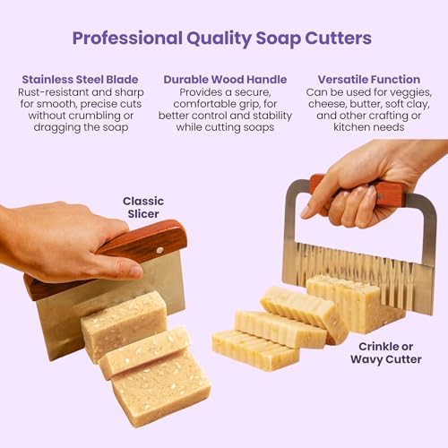 6 Pack Soap Making Silicone Loaf Molds with Wood Boxes & Cutters - 42oz Classic & Rose Loaf Molds, 2pcs Wood Mold Holders, Straight & Crinkle Slicer for Soap, DIY Soap Kit Supplies Accessories & Tools - Image 4