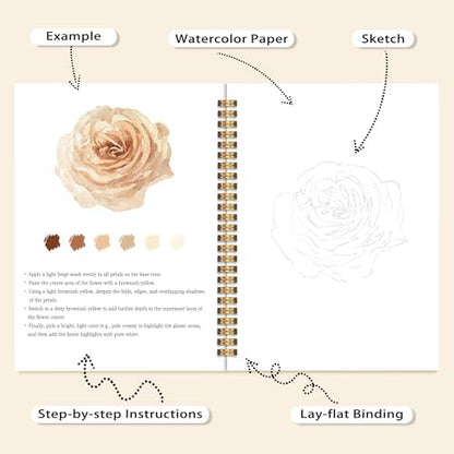 Bohe Flowers Watercolor Workbook, Water Coloring Book, 12 Patterns, 18 Colors Watercolor Paint Set, Boho Floral Watercolor Kit for Beginners, Stress Relief Gifts for Women - Image 4