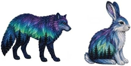 Northern Lights Animal Embroidery Kit DIY Fabric Patchwork Craft Set (W+R) by Unknown