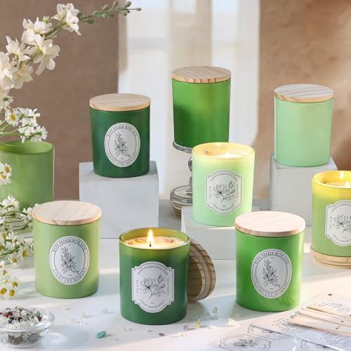 12 Pcs 10oz Green Glass Candle Jars with Lids & Crystals for Candle Making by Reisen