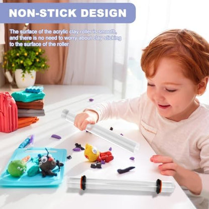 2Pcs Acrylic Clay Rollers, Clay Rolling Pin with Thickness Ring - Image 5
