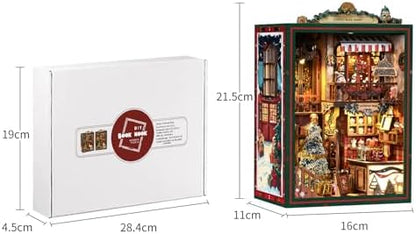 DIY Christmas Store Book Nook Kit, Miniature House with LED Light, 264pcs Wooden 3D Puzzles for Adults Teens, Bookshelf Decor Scale Model, Cultural Handmade Gift for Christmas & Book Lovers - Image 6