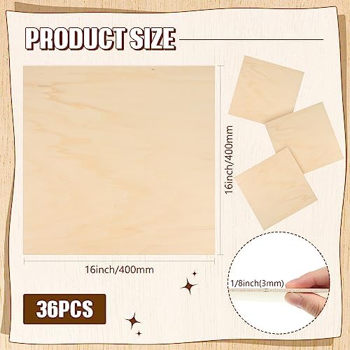 Riakrum Basswood Sheets Plywood Board Unfinished Wood Boards for Crafts for DIY Laser Projects Architectural Mini House Building Hobby Model Making(16 x 16 x 1/8 Inch,36) - Image 2