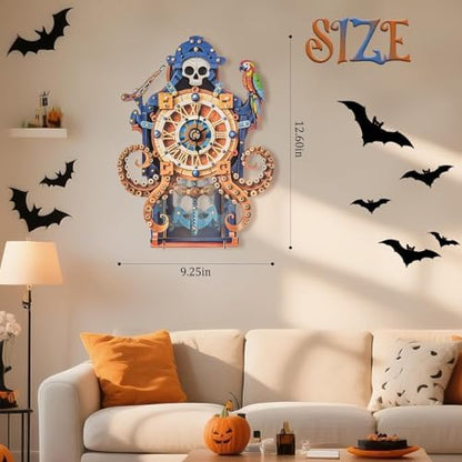 3D Puzzles for Adults Wooden Octopus Pirate Clock Kit with Pendulum - Image 6