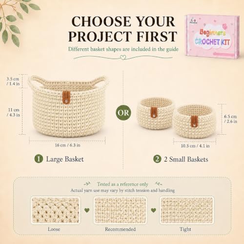 Aeelike Crochet Basket Kit for Beginner,White Round Basket,Gift Box Package - Image 4