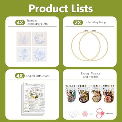 Santune 4 Pack Embroidery Kit for Beginners,Needlepoint Cross Stitch Kits for Adults,Needle Point Sets with Bee Flower Pattern Stitch Video Tutorial - Image 4