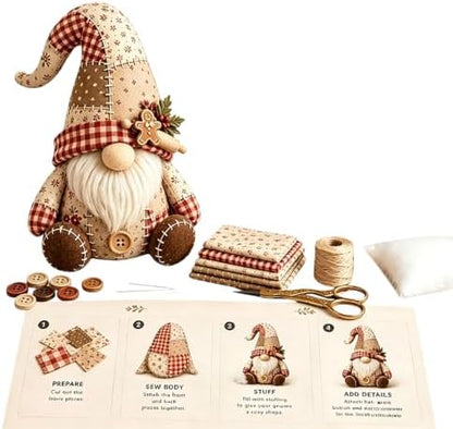 3D DIY Animal Patchwork Sewing Kit, Handmade Fabric Craft Set for Gnome and Cat Decor, Suitable for Adult Beginner DIY Projects (Beige) by Unknown