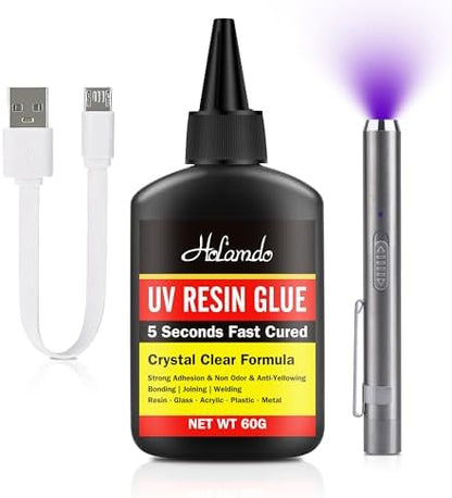UV Resin Kit with Rechargeable UV Light, 60g Fast Curing UV Resin Glue by Unknown