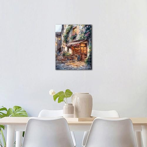 TUMOVO Adults Paint by Numbers Kit European Cafe Street Scene DIY Canvas Painting for Beginners Rustic Ivy Covered Walls Cobblestone Outdoor Seating with Blooming Flowers Acrylic 16x20 Inch - Image 2