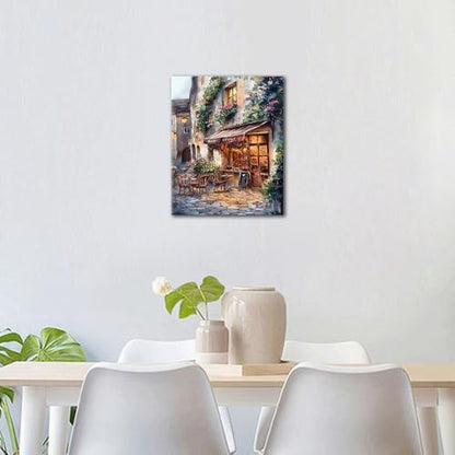TUMOVO Adults Paint by Numbers Kit European Cafe Street Scene DIY Canvas Painting for Beginners Rustic Ivy Covered Walls Cobblestone Outdoor Seating with Blooming Flowers Acrylic 16x20 Inch - Image 2
