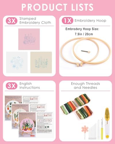 TINDTOP 3 Pack Embroidery Kit for Adult, Embroidery DIY Starter Kit - Image 2