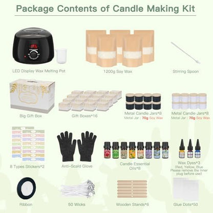 ZEROMX 161PCS Candle Making Kit for Beginners with Digital Wax Melter - Image 2
