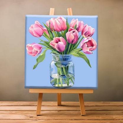 Natuyalo Paint by Numbers Kit for Adults Beginners, 12" Wx12 L Painting by Numbers Kit on Canvas Acrylic Drawing Kits Ready to Stretch and Framed, Pink Flowers - Image 2