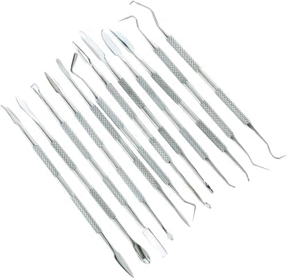 SE 12-Piece Stainless Steel Wax Carvers Set, Wax & Clay Sculpting Tools, Double Ended Carving Kit for Modeling, Sculpting and Shaping, Silver - DD312 by SE