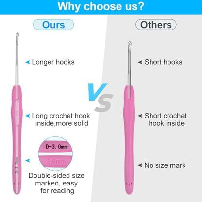 Crochet Hooks 14 Sizes Crochet Hook Set, 53 Pack Yarn Crochet Kit for Beginners, Knitting Needles with Ergonomic Handles for Arthritic Hands, Crochet Needle Kit with Blue Case for Crocheters - Image 5