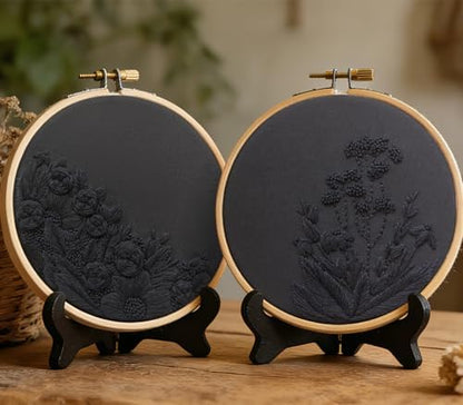 Armindou Black Flowers Embroidery Kits for Beginners Adults, Floral Hand Embroidery Set Needlepoint DIY Kit, Stamped Cross Stitch Kits for Beginners Adult, 2 Embroidery Hoops (Attached Video Tutorial) - Image 2